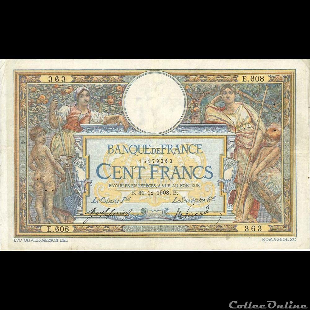 billet france banque de xxe 31 12 1908 e 608 363
