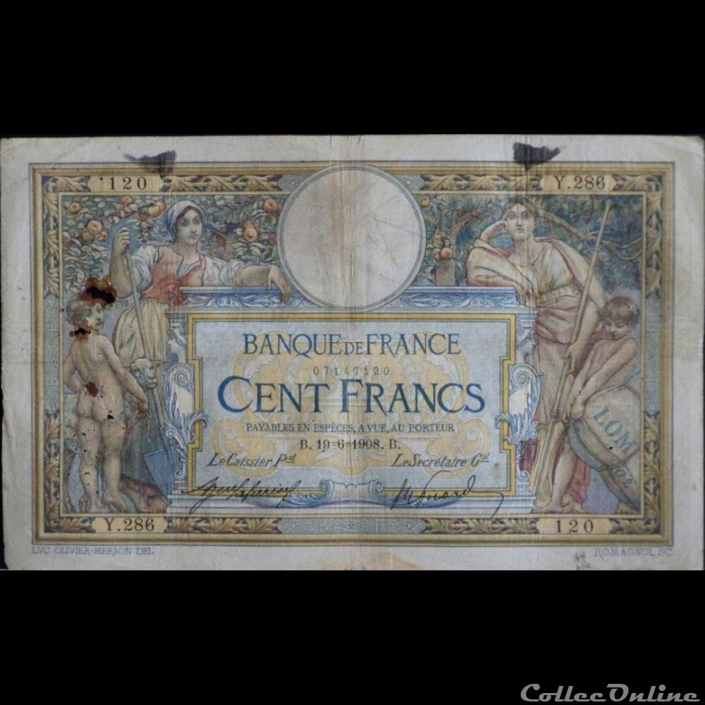 billet france banque de xxe 19 06 1908 y 286 120