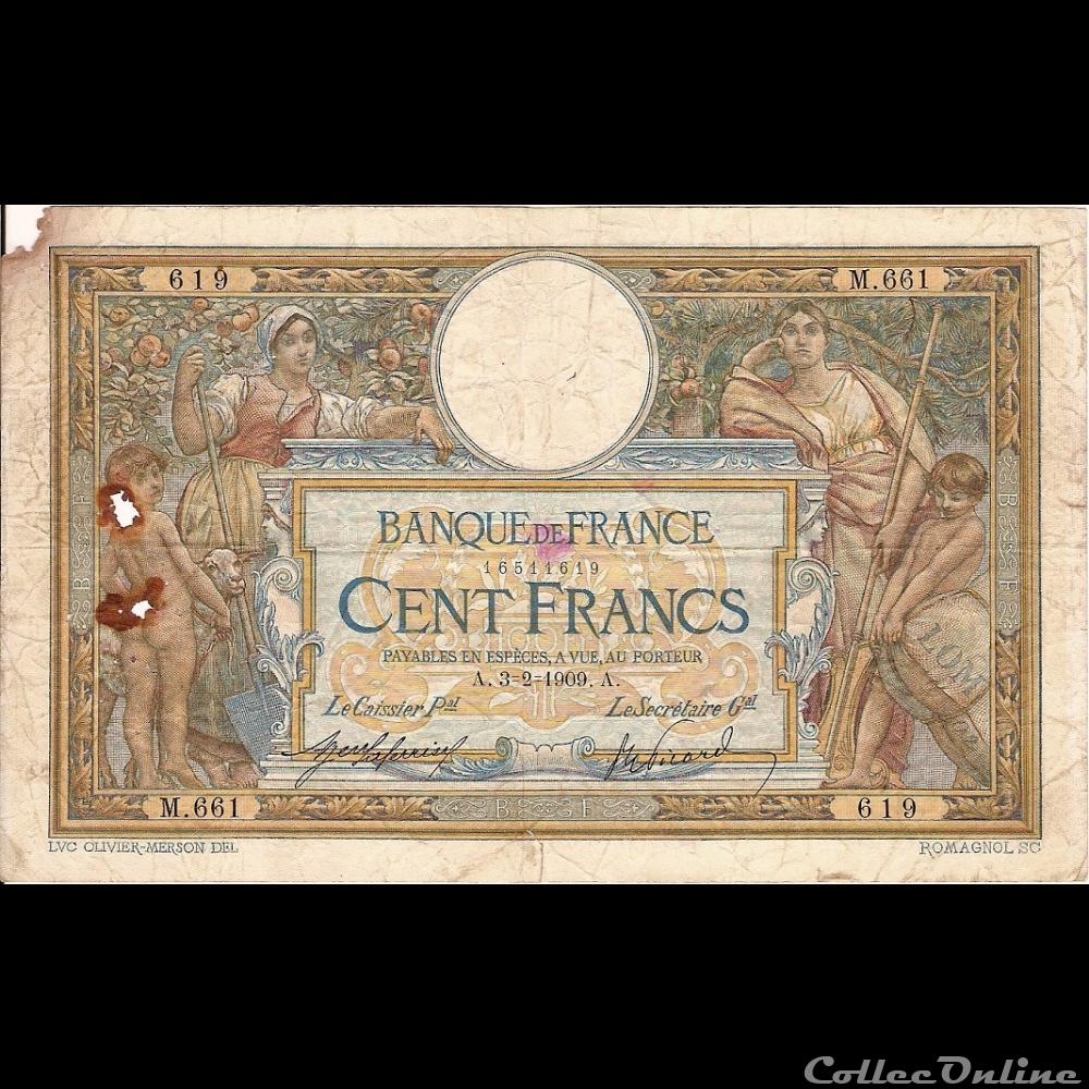 03-02-1909 -- M.661 619 billet france banque de xxe 03 02 1909 m 661 619