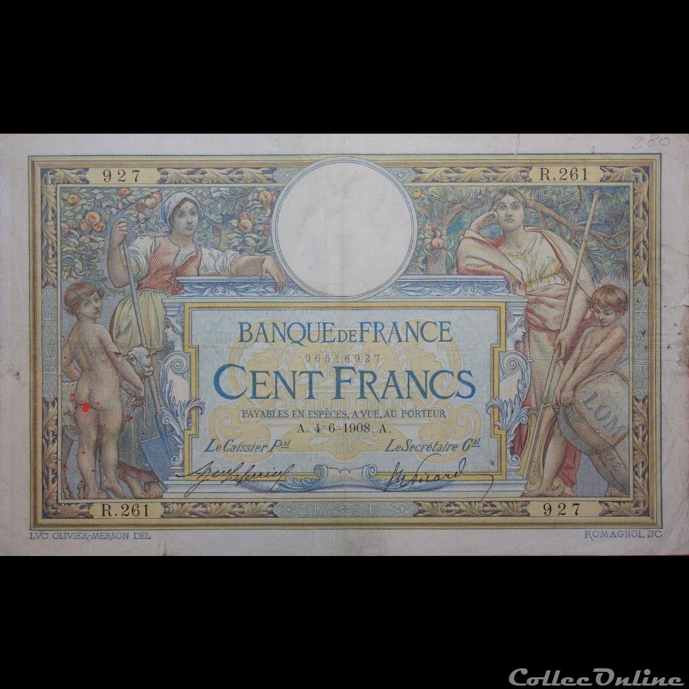 04-06-1908 -- R.261 927 billet france banque de xxe 04 06 1908 r 261 927
