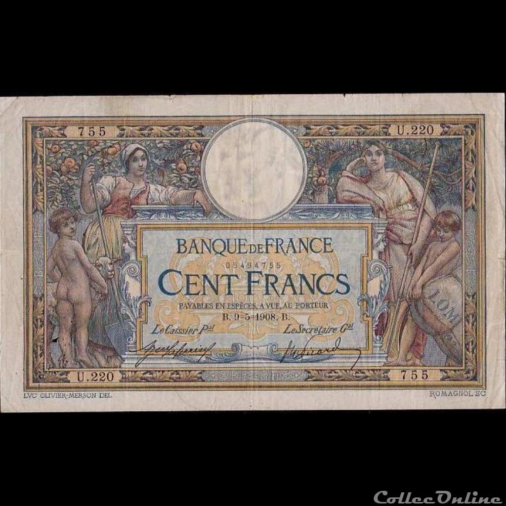 billet france banque de xxe 09 05 1908 u 220 755