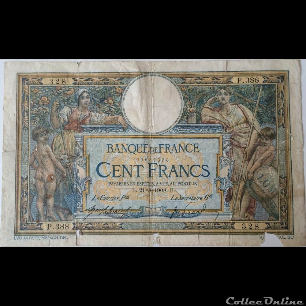 21-08-1908 -- P.388 328 billet france banque de xxe 21 08 1908 p 388 328