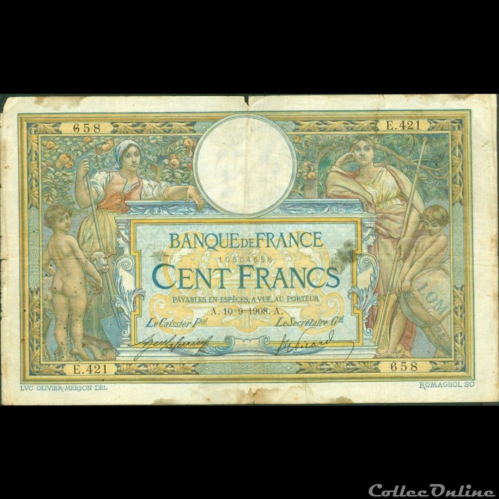 10-09-1908 -- E.421 658 billet france banque de xxe 10 09 1908 e 421 658