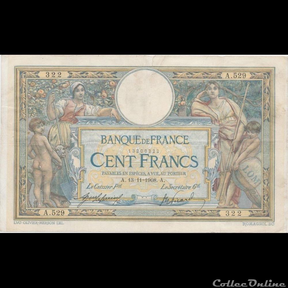 13-11-1908 -- A.529 322 billet france banque de xxe 13 11 1908 a 529 322