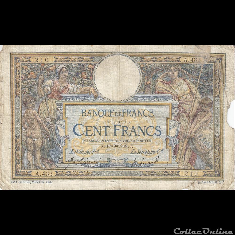 17-09-1908 -- A.433 210 billet france banque de xxe 17 09 1908 a 433 210