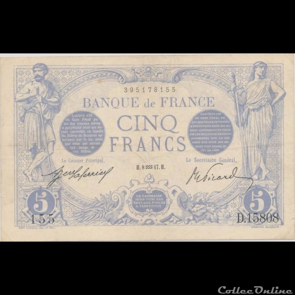 08-01-1917 -- D.15808 155 billet france banque de xxe 08 01 1917 d 15808 155