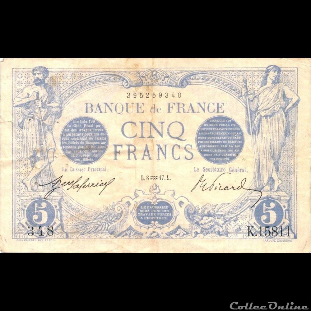 08-01-1917 -- K.15811 348 billet france banque de xxe 08 01 1917 k 15811 348