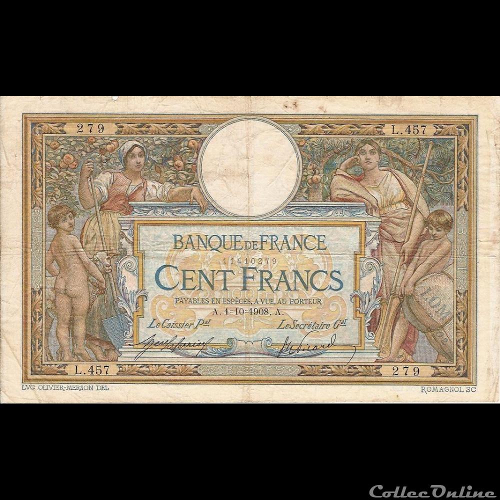 01-10-1908 -- L.457 279 billet france banque de xxe 01 10 1908 l 457 279