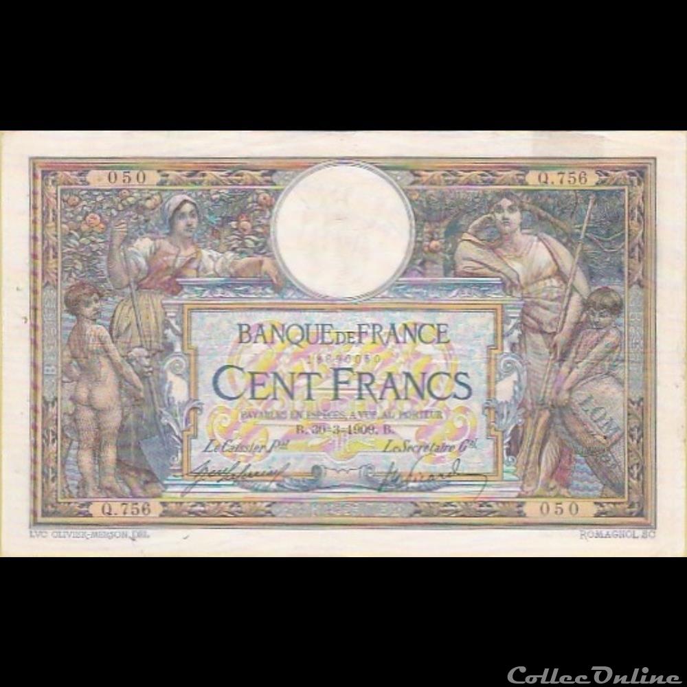 30-03-1909 -- Q.756 050 billet france banque de xxe 30 03 1909 q 756 050