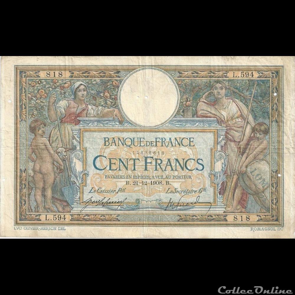 21-12-1908 -- L.594 818 billet france banque de xxe 21 12 1908 l 594 818