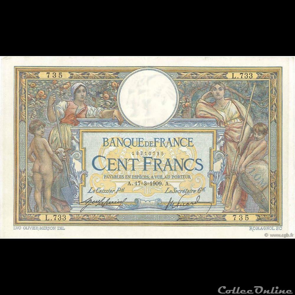17-03-1909 -- L.733 735 billet france banque de xxe 17 03 1909 l 733 735