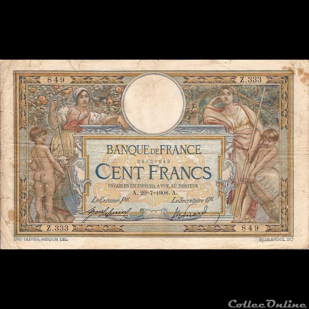 20-07-1908 -- Z.333 849 billet france banque de xxe 20 07 1908 z 333 849