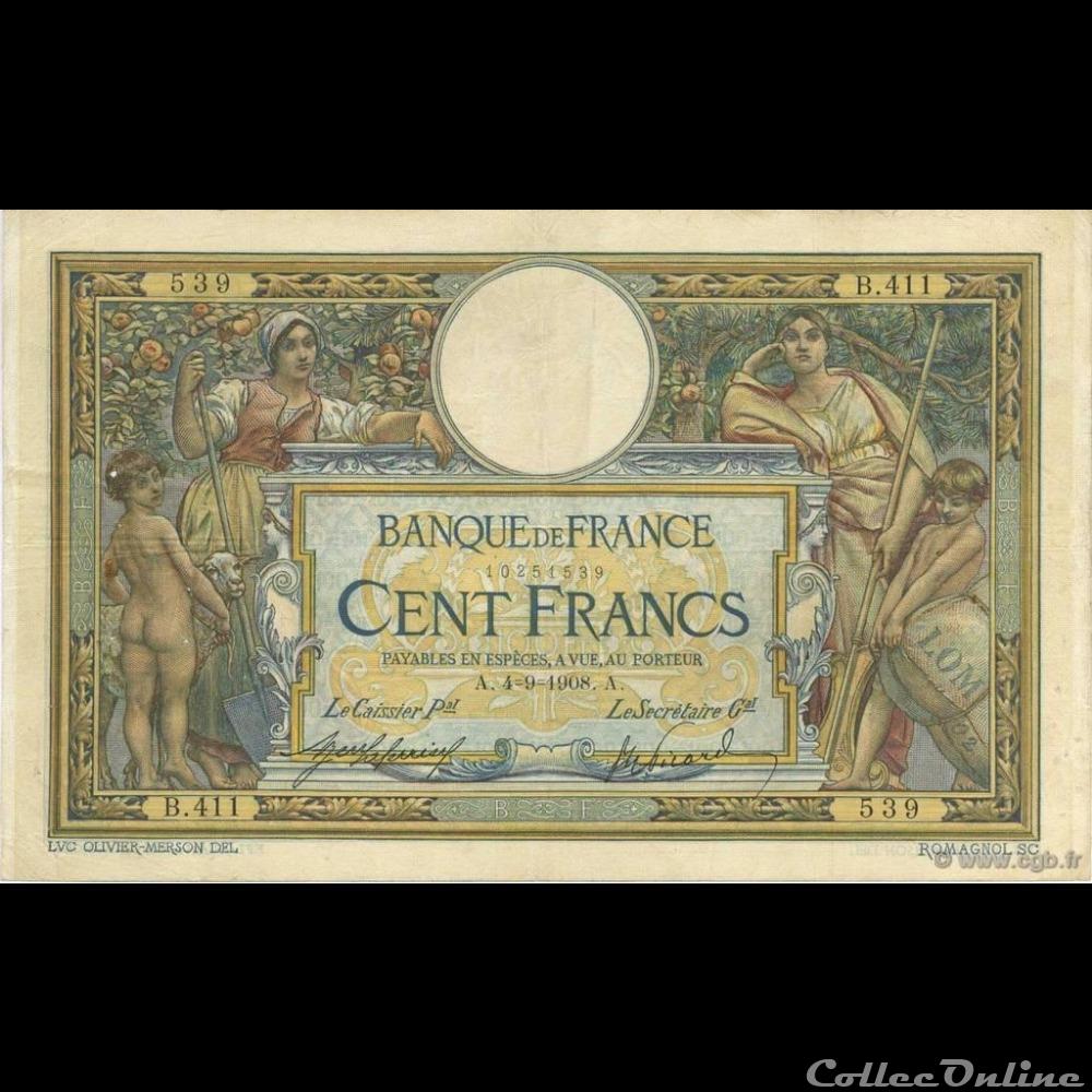 04-09-1908 -- B.411 539 billet france banque de xxe 04 09 1908 b 411 539