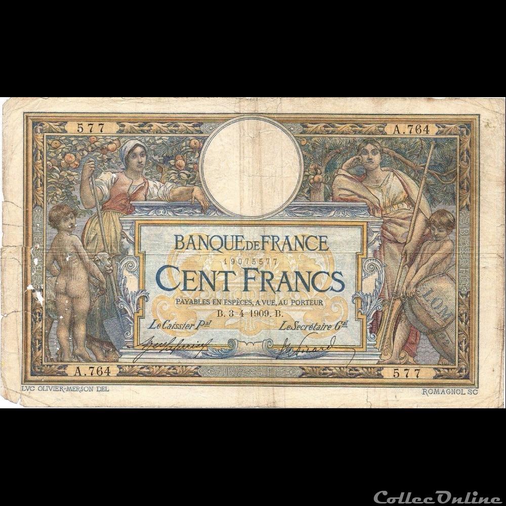 03-04-1909 -- A.764 577 billet france banque de xxe 03 04 1909 a 764 577