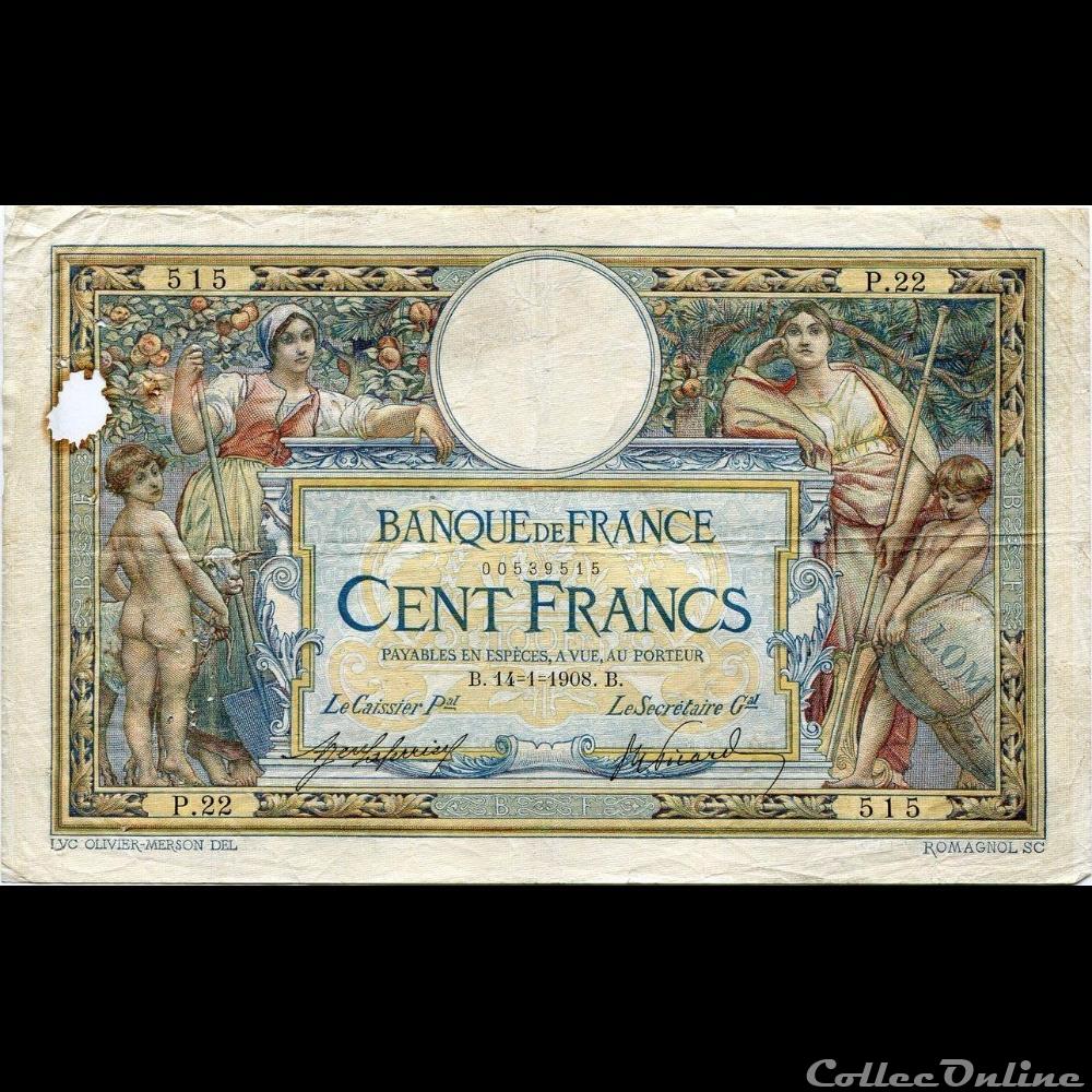 14-01-1908 -- P.22 515 billet france banque de xxe 14 01 1908 p 22 515