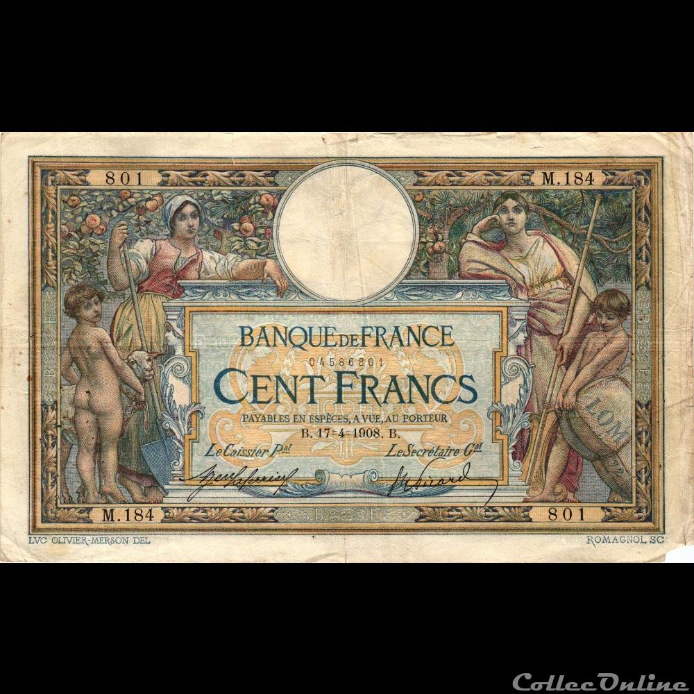 17-04-1908 -- M.184 801 billet france banque de xxe 17 04 1908 m 184 801