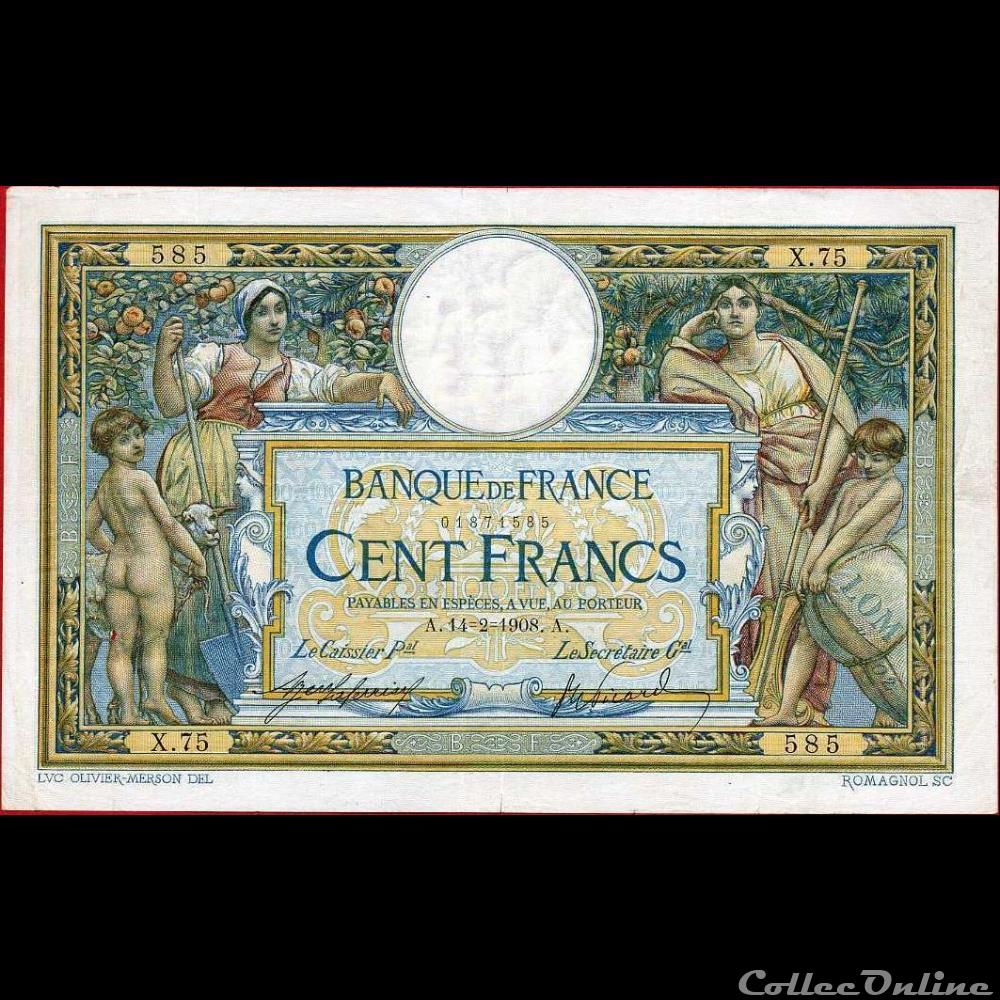 14-02-1908 -- X.75 585 billet france banque de xxe 14 02 1908 x 75 585