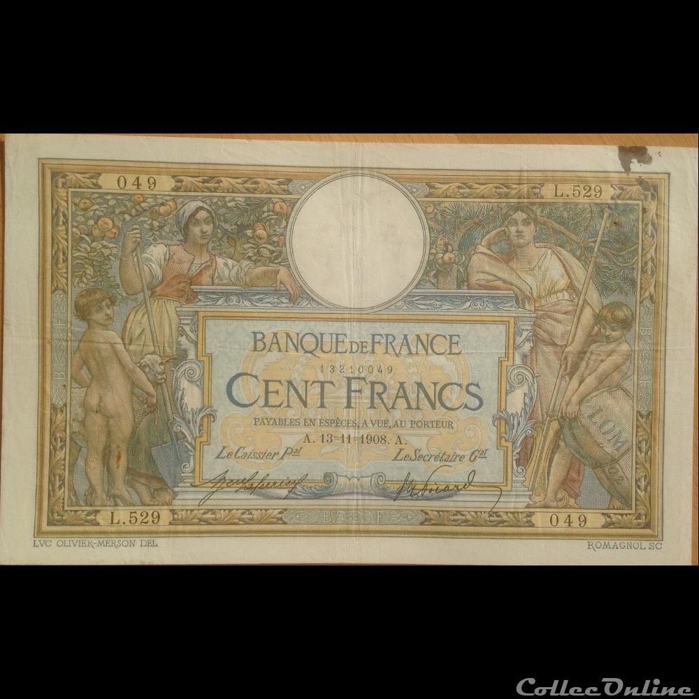 billet france banque de xxe 13 11 1908 l 529 049