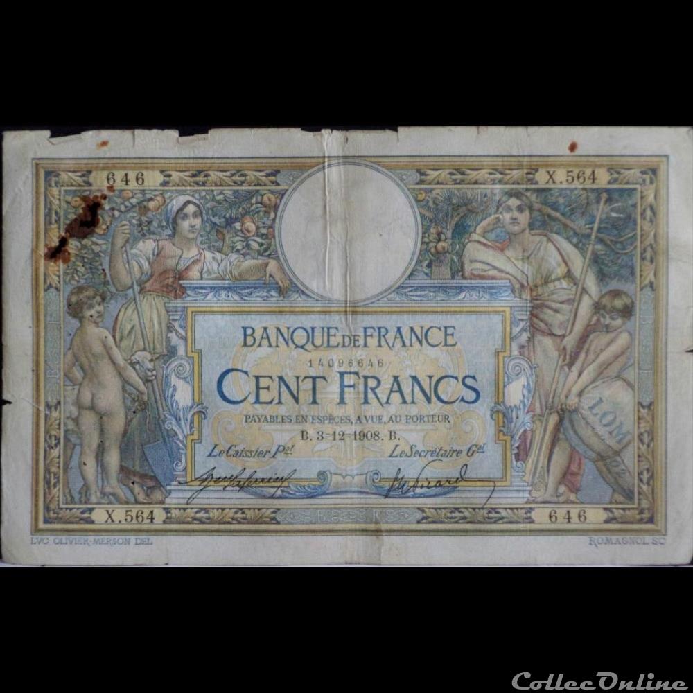 03-12-1908 -- X.564 646 billet france banque de xxe 03 12 1908 x 564 646