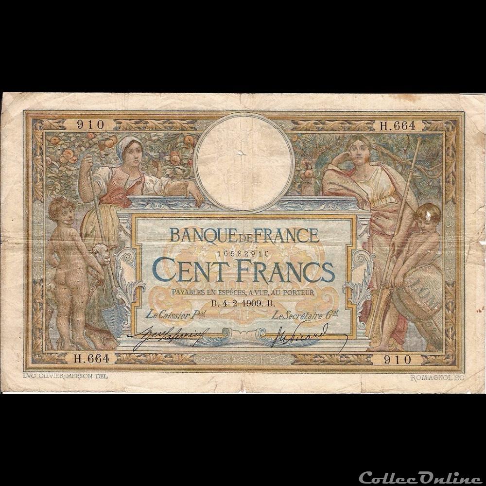 04-02-1909 -- H.664 910 billet france banque de xxe 04 02 1909 h 664 910