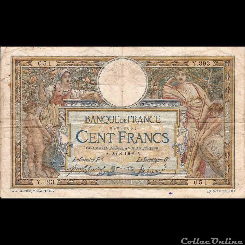 25-08-1908 -- Y.393 051 billet france banque de xxe 25 08 1908 y 393 051