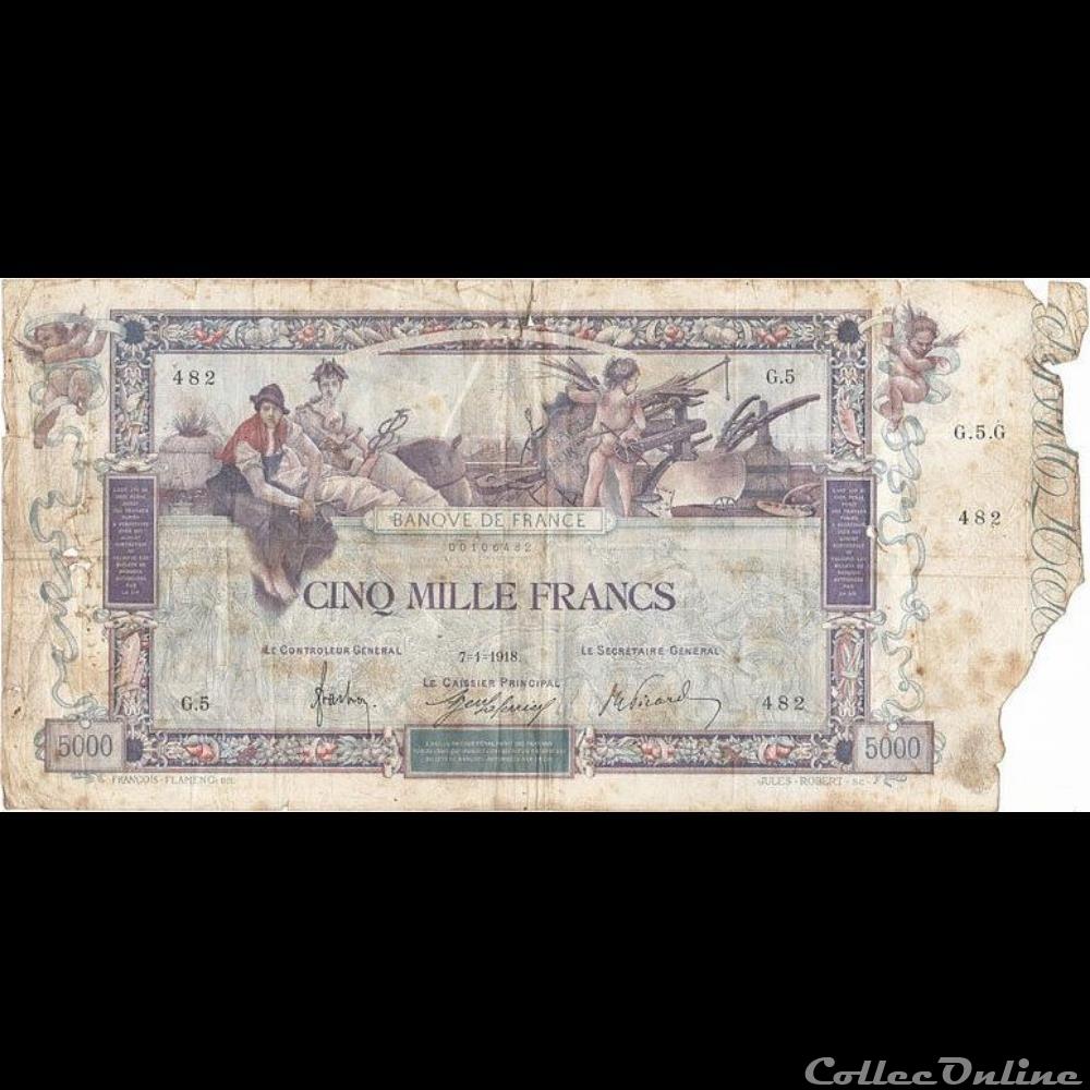 07-01-1918 -- G.5 482 billet france banque de xxe 07 01 1918 g 5 482