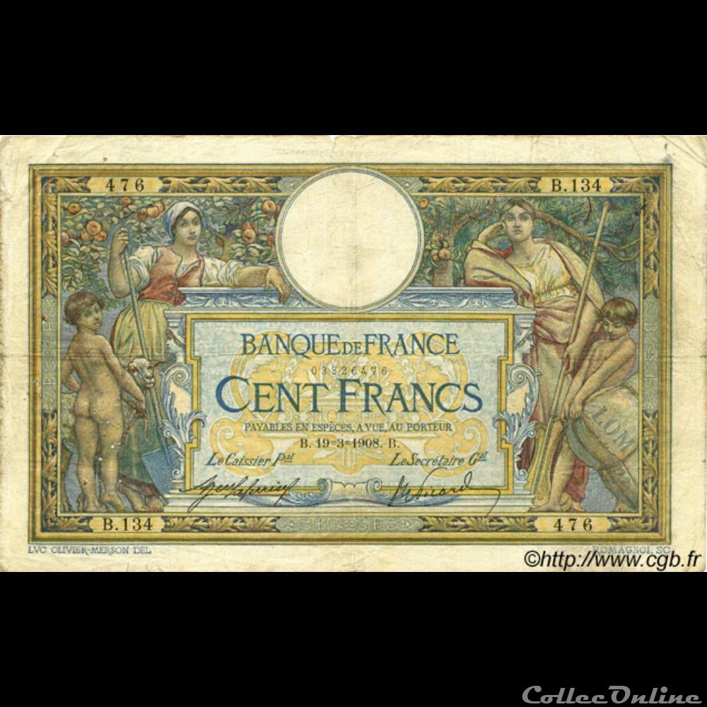 19-03-1908 -- B.134 476 billet france banque de xxe 19 03 1908 b 134 476