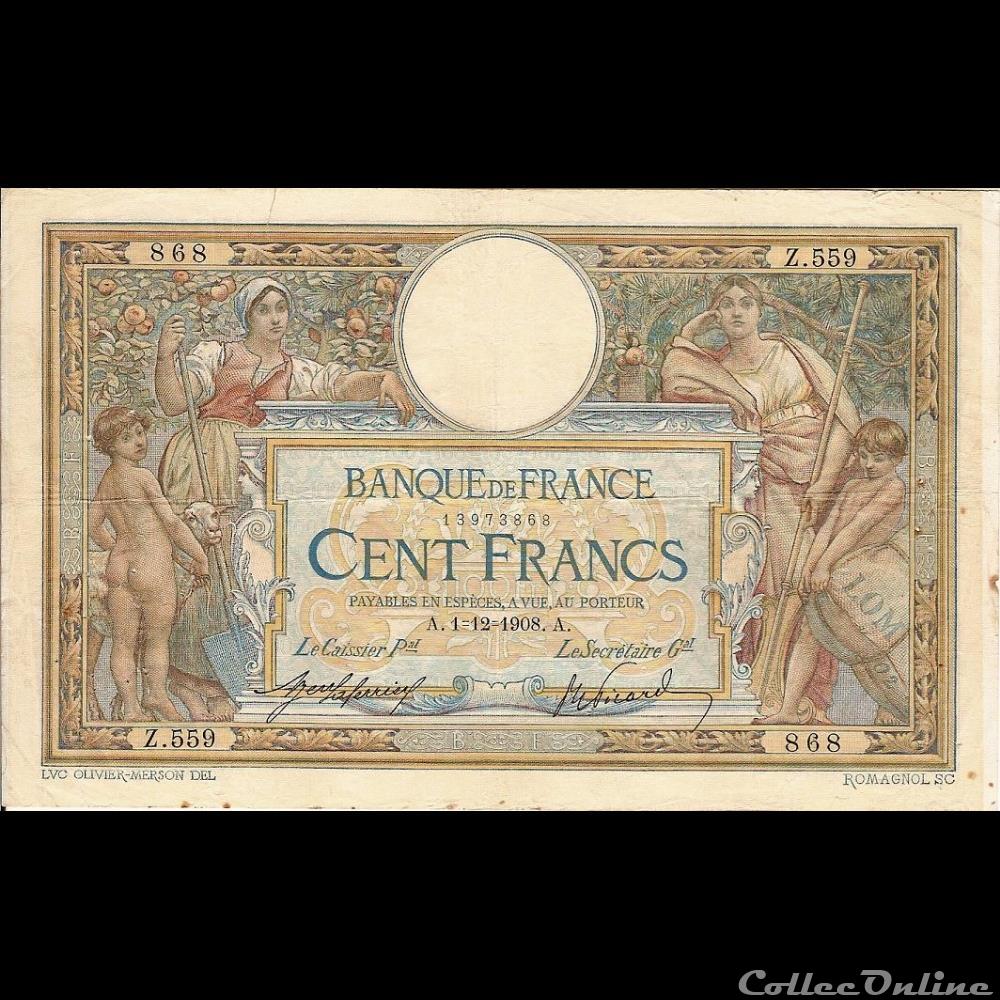 billet france banque de xxe 01 12 1908 z 559 868