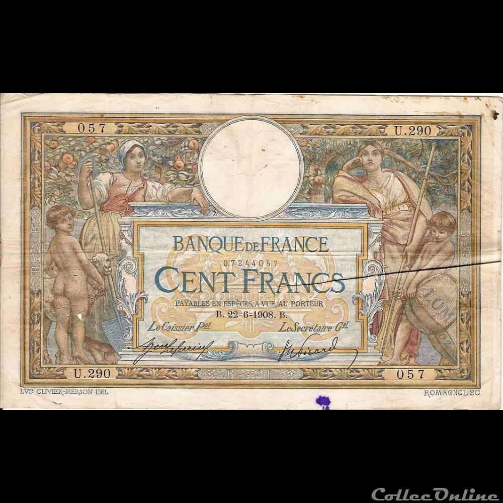 22-06-1908 -- U.290 057 billet france banque de xxe 22 06 1908 u 290 057