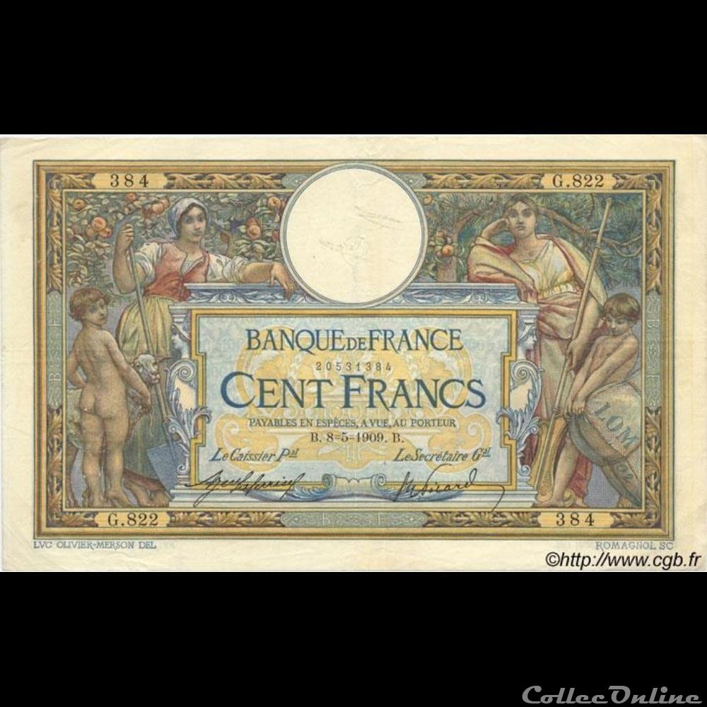 billet france banque de xxe 08 05 1909 g 822 384