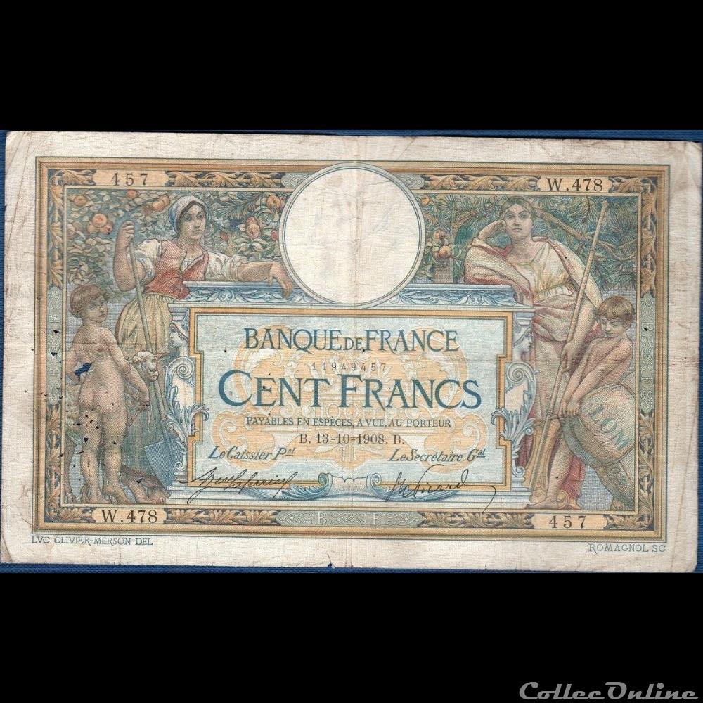 billet france banque de xxe 13 10 1908 w 478 457