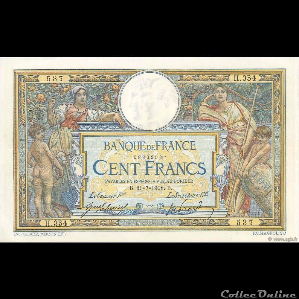 31-07-1908 -- H.354 537 billet france banque de xxe 31 07 1908 h 354 537