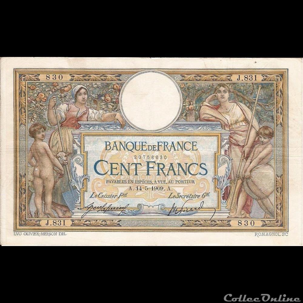 14-05-1909 -- J.831 830 billet france banque de xxe 14 05 1909 j 831 830