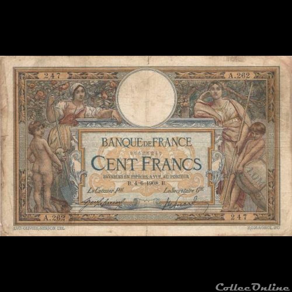 billet france banque de xxe 04 06 1908 a 262 247