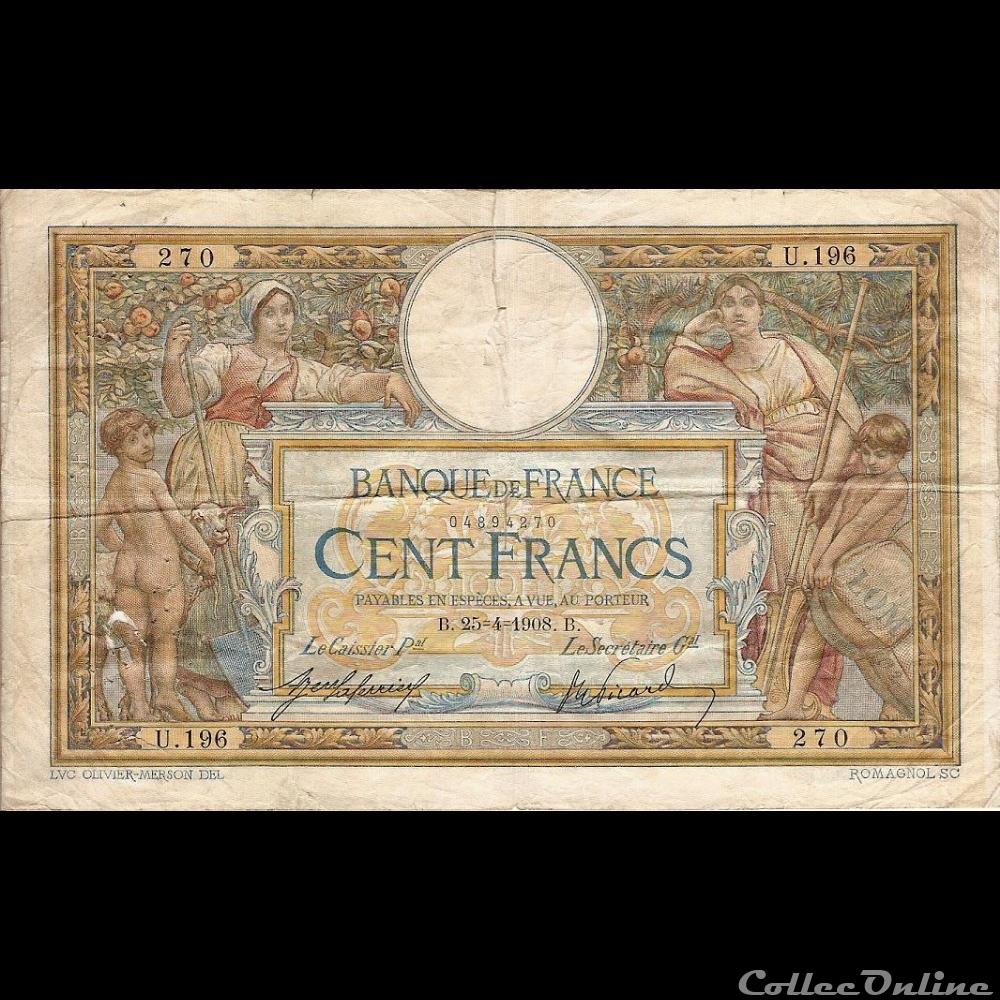 25-04-1908 -- U.196 270 billet france banque de xxe 25 04 1908 u 196 270