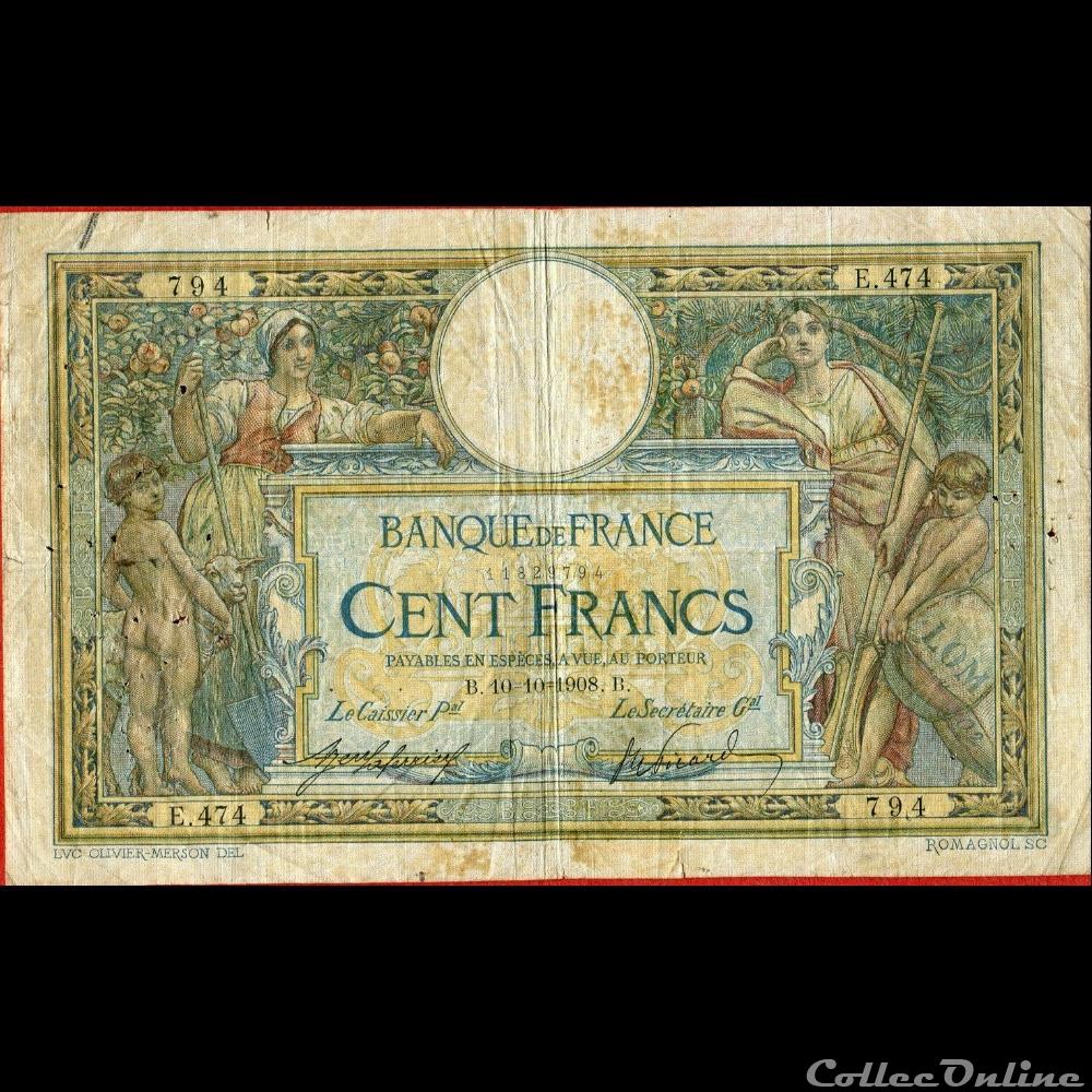 10-10-1908 -- E.474 794 billet france banque de xxe 10 10 1908 e 474 794