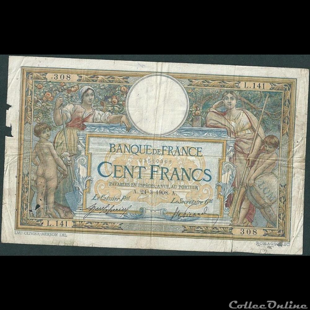 24-03-1908 -- L.141 308 billet france banque de xxe 24 03 1908 l 141 308