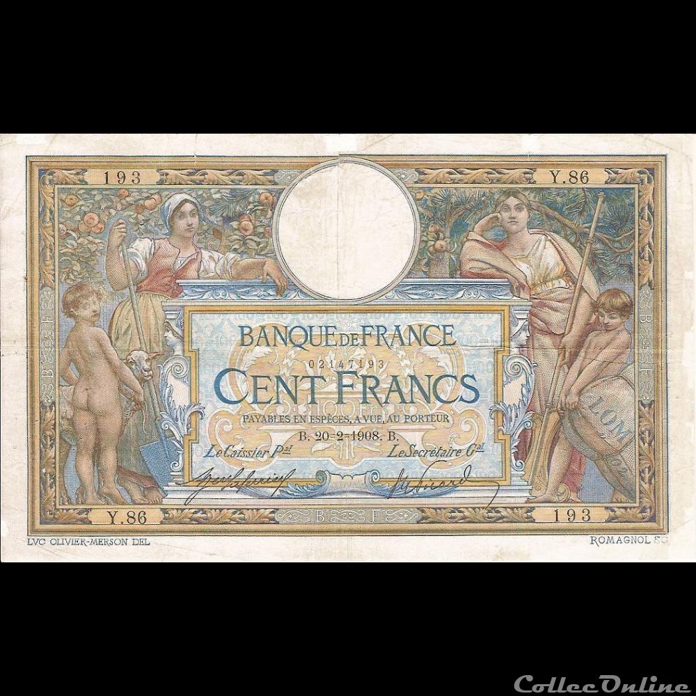 20-02-1908 -- Y.86 193 billet france banque de xxe 20 02 1908 y 86 193