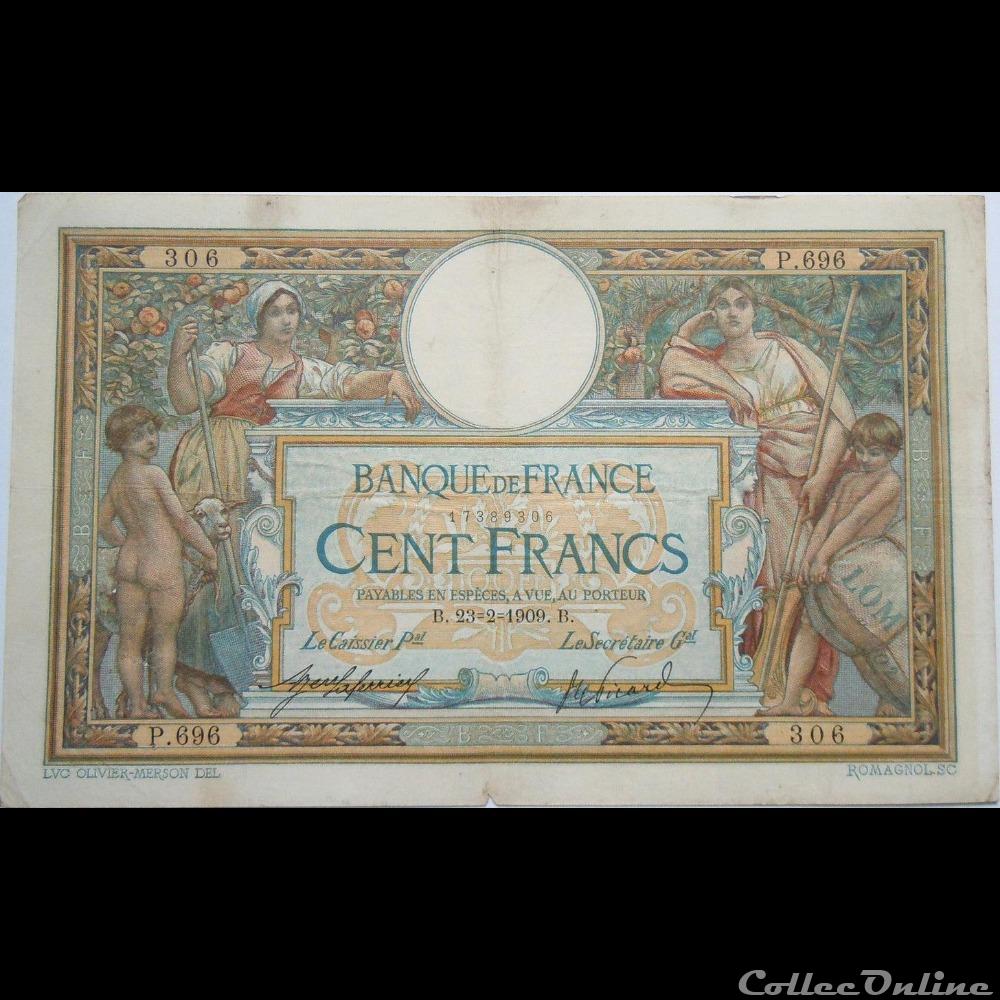 23-02-1909 -- P.696 306 billet france banque de xxe 23 02 1909 p 696 306