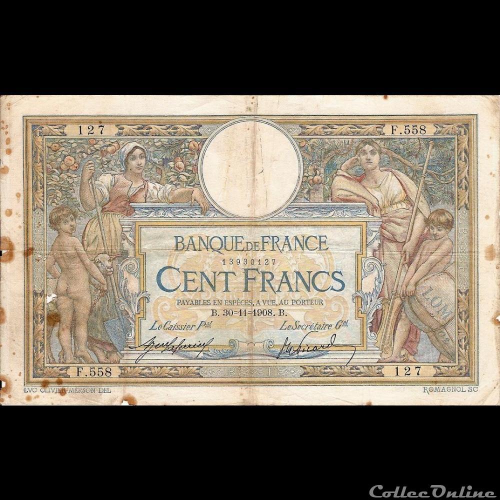 billet france banque de xxe 30 11 1908 f 558 127