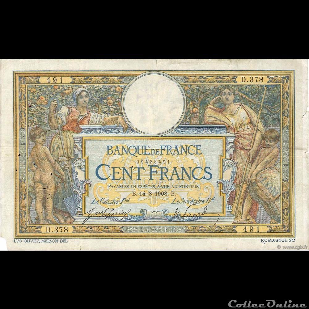 14-08-1908 -- D.378 491 billet france banque de xxe 14 08 1908 d 378 491