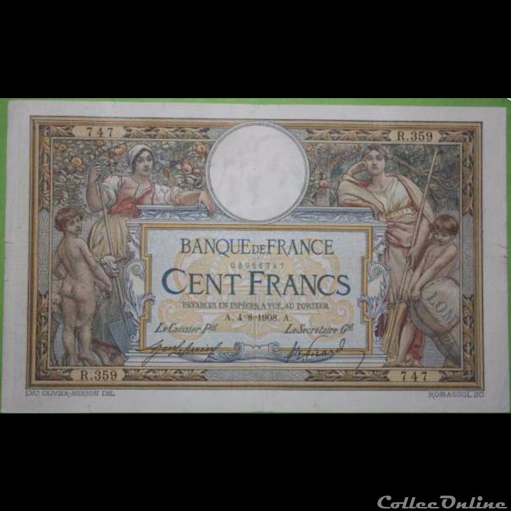 04-08-1908 -- R.359 747 billet france banque de xxe 04 08 1908 r 359 747