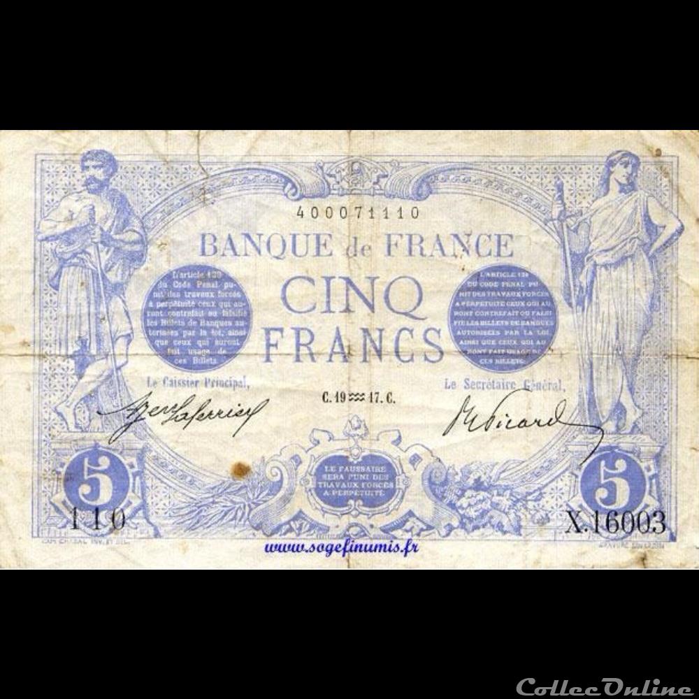 19-01-1917 -- X.16003 110 billet france banque de xxe 19 01 1917 x 16003 110