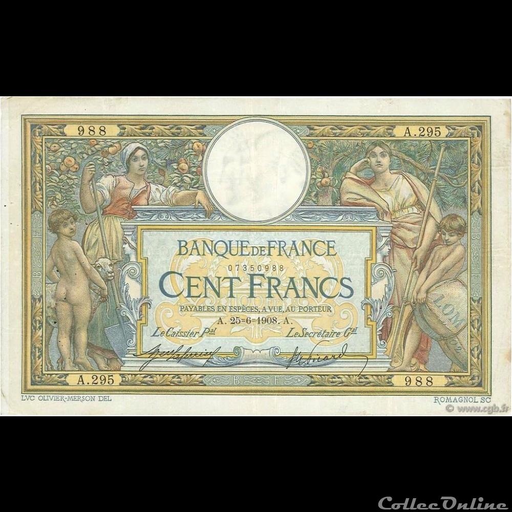 25-06-1908 -- A.295 988 billet france banque de xxe 25 06 1908 a 295 988