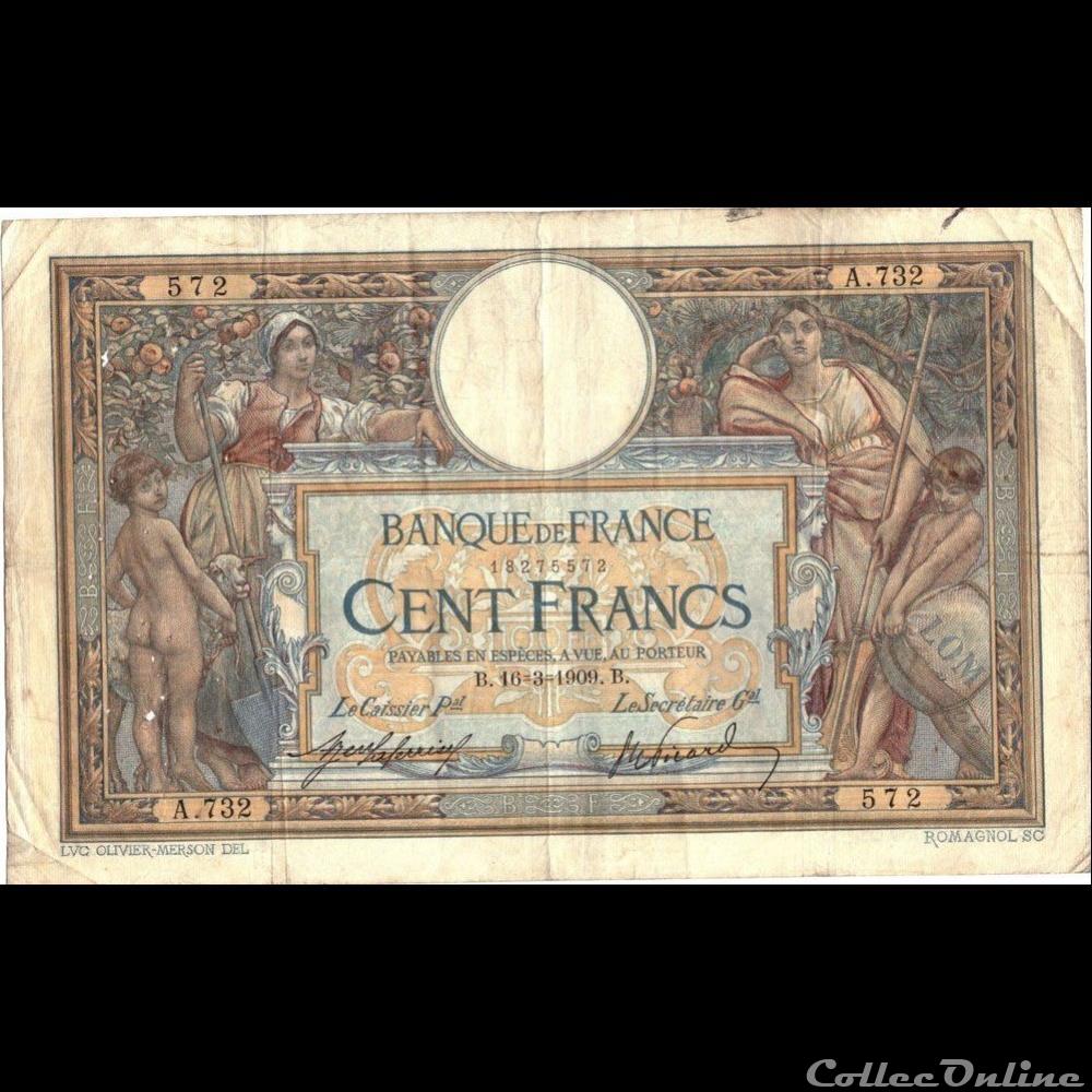 16-03-1909 -- A.732 572 billet france banque de xxe 16 03 1909 a 732 572