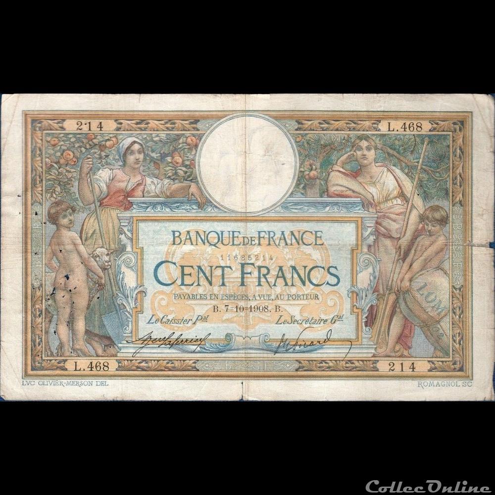 07-10-1908 -- L.468 214 billet france banque de xxe 07 10 1908 l 468 214