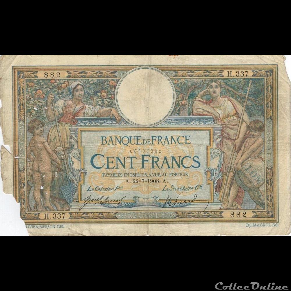 22-07-1908 -- H.337 882 billet france banque de xxe 22 07 1908 h 337 882