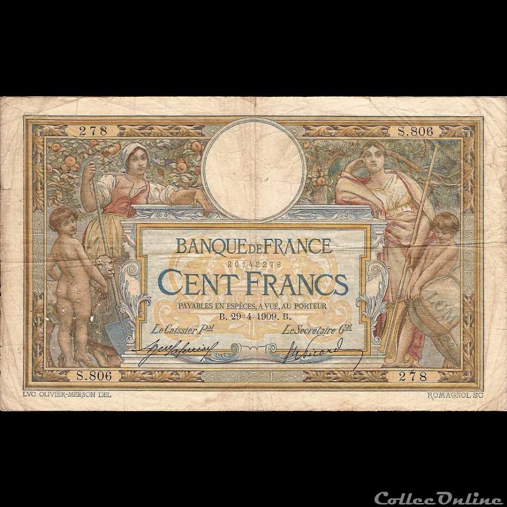 29-04-1909 -- S.806 278 billet france banque de xxe 29 04 1909 s 806 278