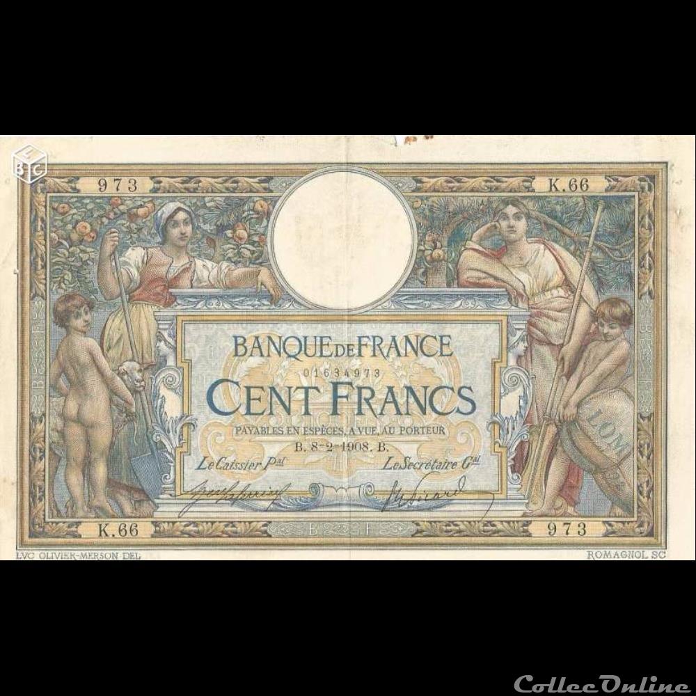 08-02-1908 -- K.66 973 billet france banque de xxe 08 02 1908 k 66 973