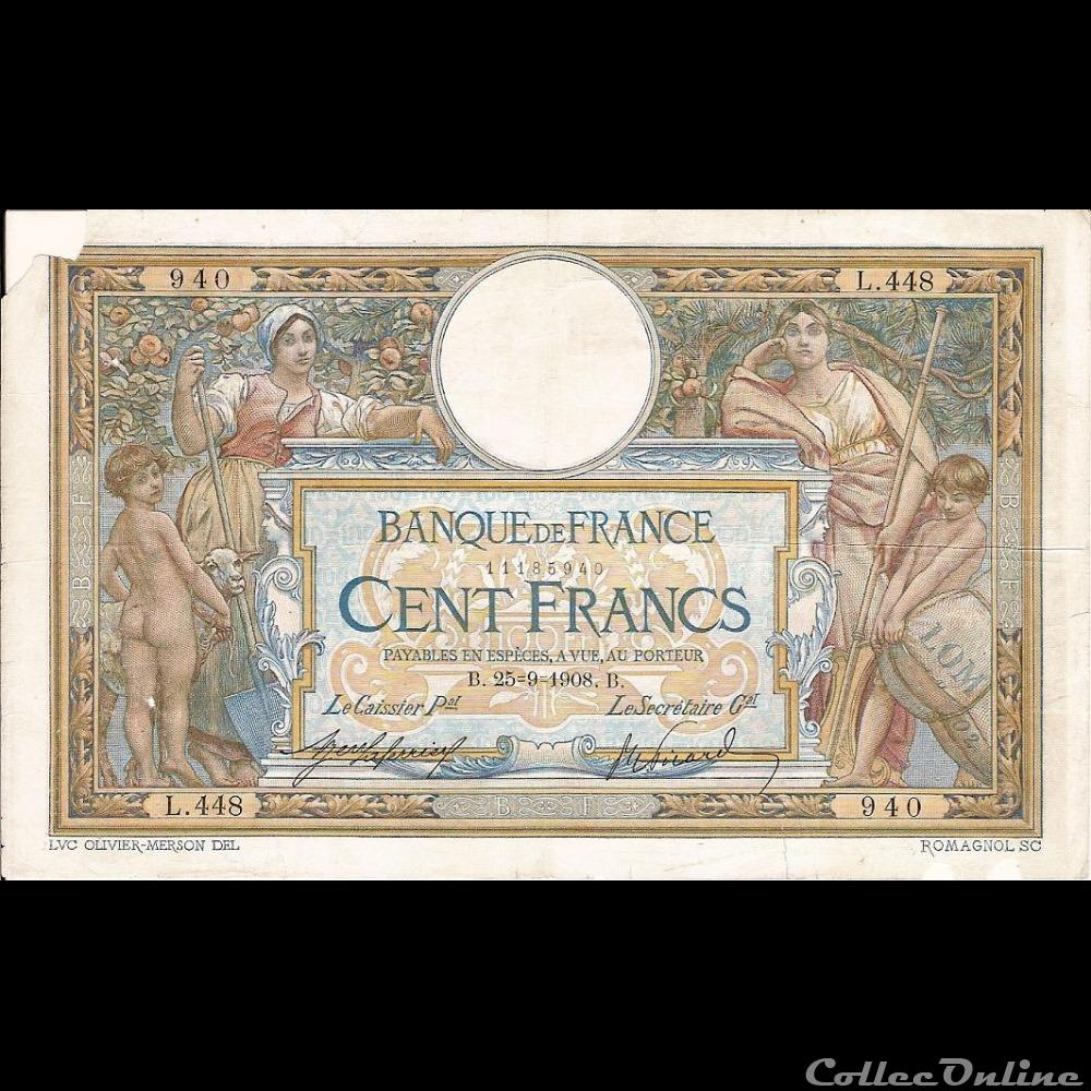 25-09-1908 -- L.448 940 billet france banque de xxe 25 09 1908 l 448 940